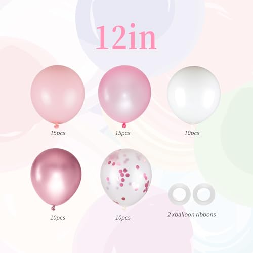 Pink Confetti Balloon Kit 12 Inch Metallic & Pearl Pastel Party Decorations