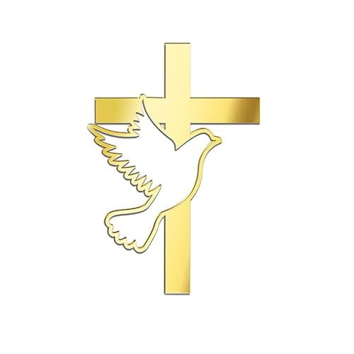 Gold Mirror Acrylic Cross Dove Cake Topper - 5" for Baptism & Communion