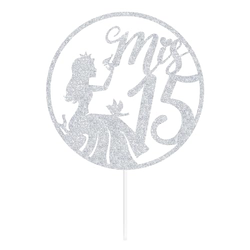 Mis Quince 15 Cake Topper - Elegant Silver Glitter Decoration