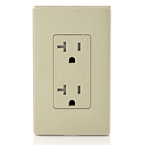 Leviton T5825-I Ivory 20 Amp Tamper-Resistant Decora Duplex Outlet - שנהב, Residential Grade, Pack of 2