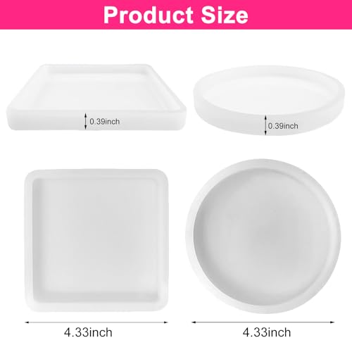 4-Piece Silicone Coaster Mold Set - Round & Square for DIY Crafts