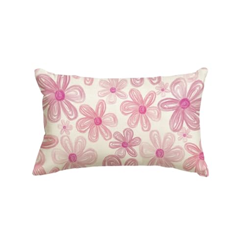 Spring Pink Daisy Throw Pillow Cover - 12x20 Inch Decorative Cushion