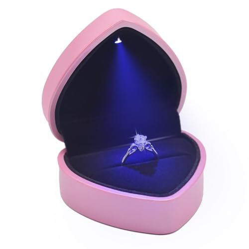 Pink Heart Shaped LED Lighted Engagement Ring Box for Proposals