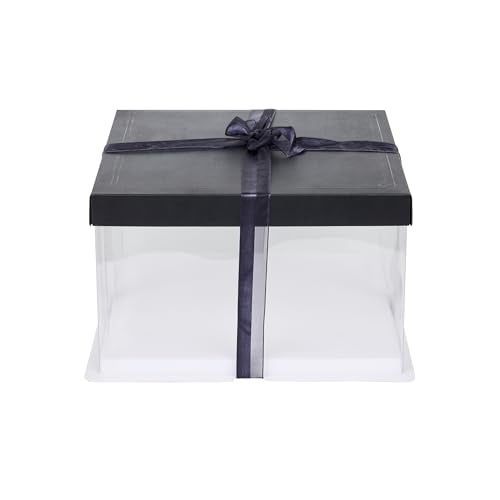 Restaurantware Sweet Vision 10 Inch x 8.25 Inch Transparent Cake Boxes 10 Grease Resistant Base Clear Cake Boxes - Black Lid Black Ribbon Plastic Birthday Cake Boxes For Weddings Or Birthdays