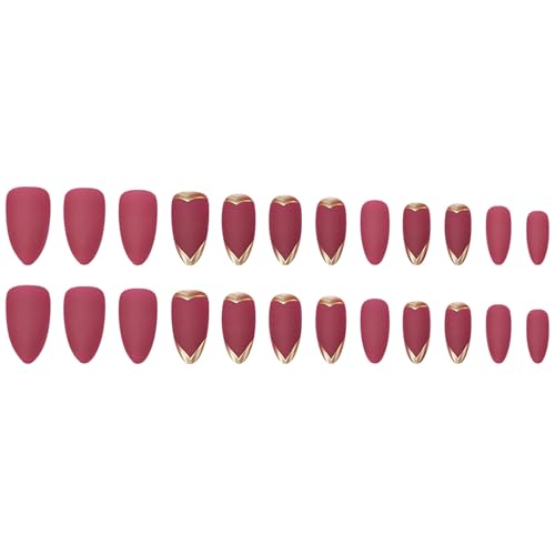 Red Press on Nails Medium Almond Fake Nails with Gold Heart Design