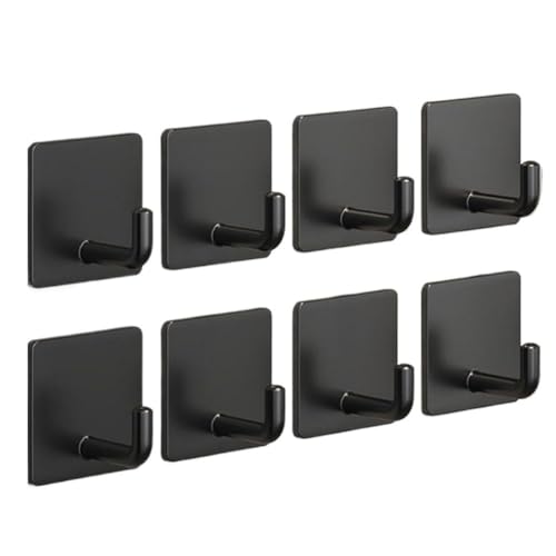 EDMILE 8 Pack Matte Black Adhesive Hooks, 90° Stainless Steel Wall Hooks