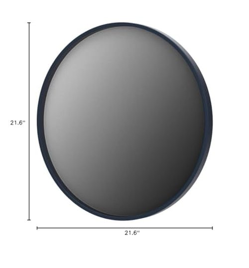 Kate and Laurel Travis Round Wood Wall Mirror, 21.6" Diameter, Navy Blue, Modern Wall Décor Accent