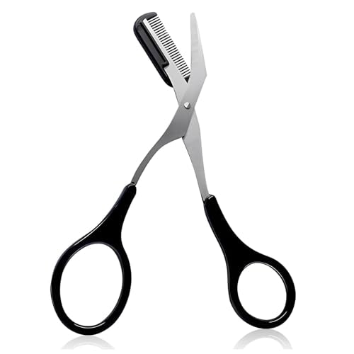 Eyebrow Trimmer Scissors with Comb - Black Non-Slip Precision Brow Grooming Tool