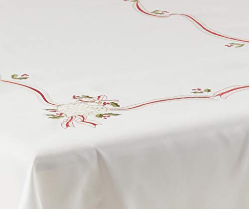 Embroidered Christmas Tablecloth 65x160 Inches Ivory Holiday Decor