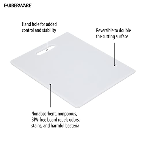 Farberware Reversible Plastic Cutting Board 10"L x 8"W, White, Dishwasher Safe