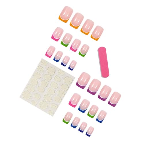 French Tip Press on Nails Medium Square Glossy Nude Pink False Nails Kit