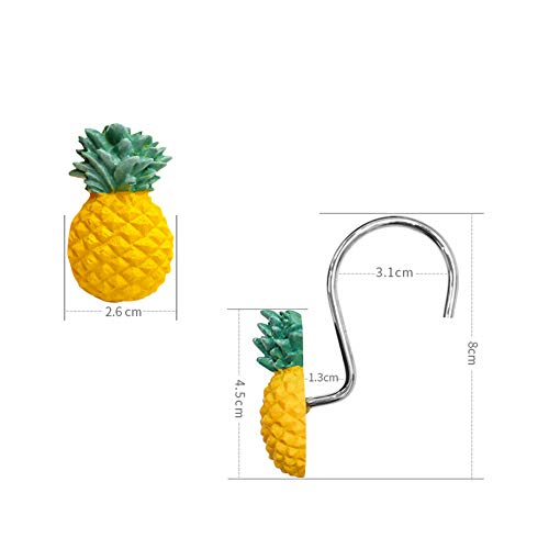 CHICTIE Pineapple Shower Curtain Hooks - Decorative Stainless Steel Set of 12