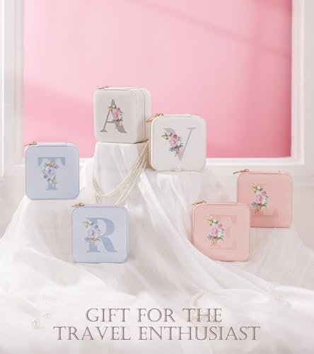 Personalized Mini Travel Jewelry Box with Initial Zipper