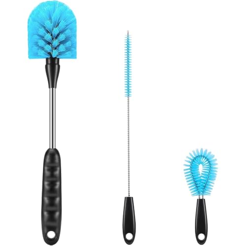 3-in-1 Bottle Brush Set - 12.2 Inch Long-Handled Kitchen Cleaner - Blue