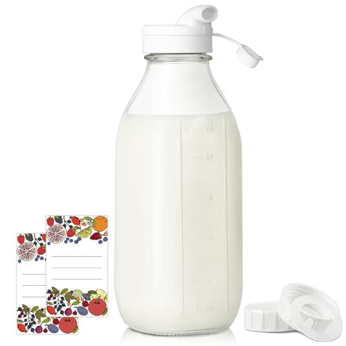 Syntic 32 Oz Glass Milk Bottle with Airtight Lid and Scale Marks - 1 Pack