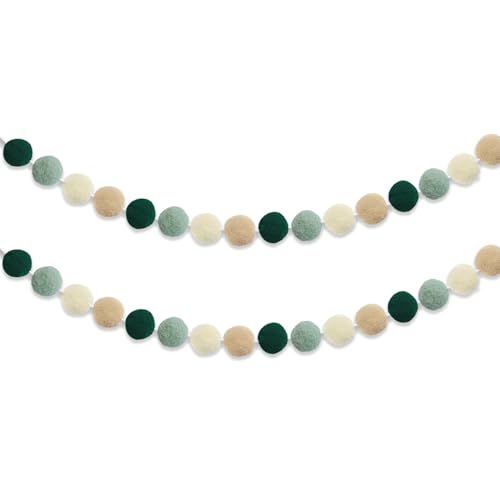 Boho Sage Green Felt Garland Set of 2 - Wall Decor for Nursery, Party & Holiday