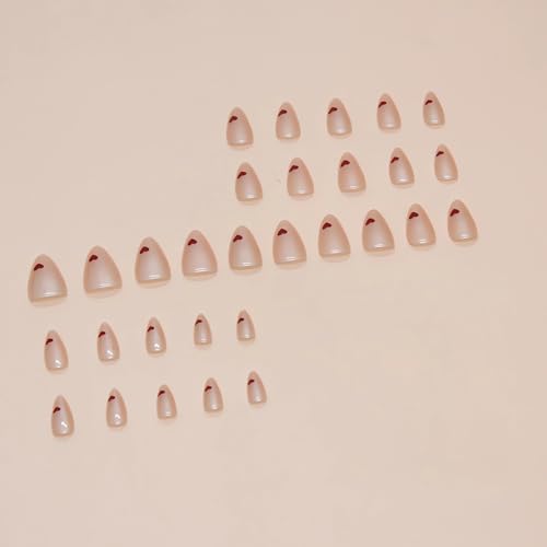 OHWODA Short Almond Press on Nails Red Heart Valentine Fake Nails