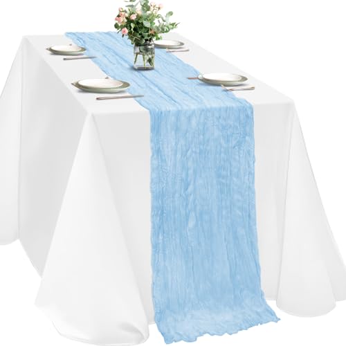 Light Blue Cheesecloth Table Runner - 10ft Boho Rustic Design