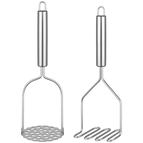 2PCS Stainless Steel Potato Masher Set - Zigzag & Flower Design