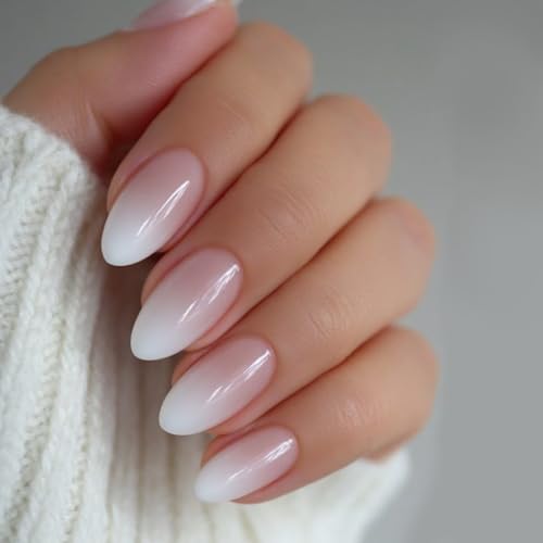 Medium Almond Press On Nails Nude Gradient French Tip False Nails