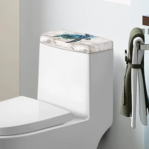 Green Turtle Print Toilet Tank Lid Cover - Non-Slip Washable Bathroom Accessory