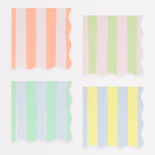 Meri Meri Small Pastel Striped Napkins, 3-Ply Paper Party Napkins (16 Pack)