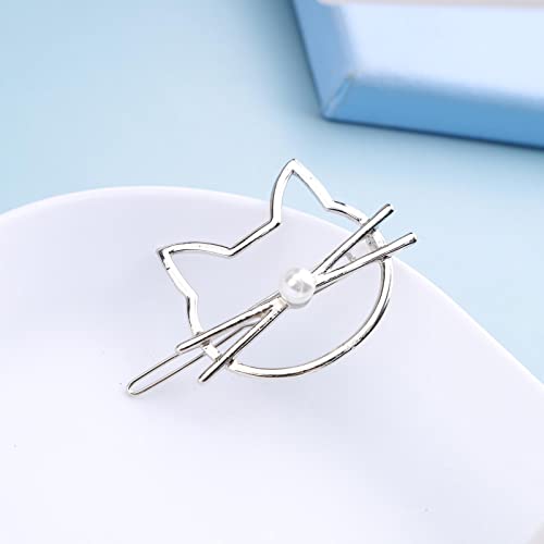 YienDoo Silver Kitty Cat Hair Clip Geometric Metal Hair Barrette