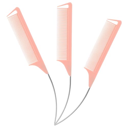 Giantree 3 Pcs Curved Rat Tail Combs with Steel Pin - Pink