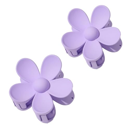 Purple Hair Claw Clips 2Pcs Flower Shaped Strong Hold Hair Jaw Clip