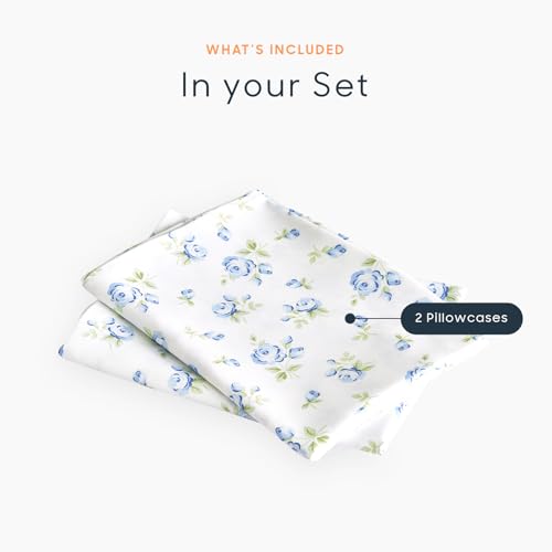 Wake In Cloud Floral Pillowcases, Set of 2, Standard 20x26, White Blue