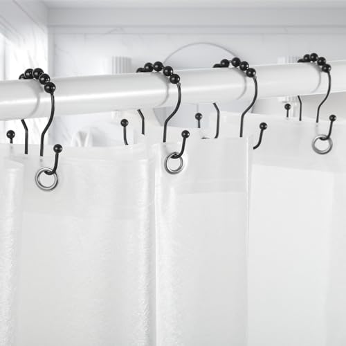 Goowin Black Stainless Steel Shower Curtain Hooks - 12 Pcs, Rustproof & Smooth Sliding