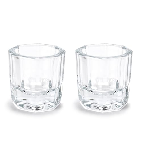 2-Piece Clear Glass Nail Art Dappen Dish Cups for Acrylic Liquid and Powder