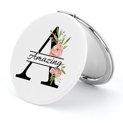 Tamnioa Initial A Compact Mirror - Personalized Pocket Makeup Mirror for Women