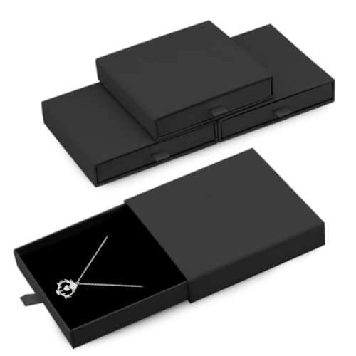 4 Pack Square Jewelry Gift Boxes with Drawer Design - Black