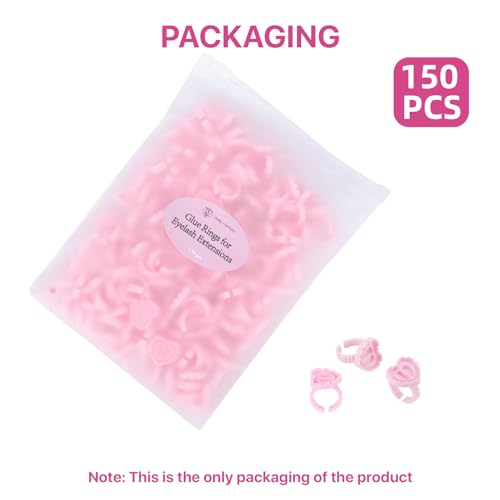 Pretty Memory 150 Pcs Pink Heart-Shaped Eyelash Extension Glue Rings