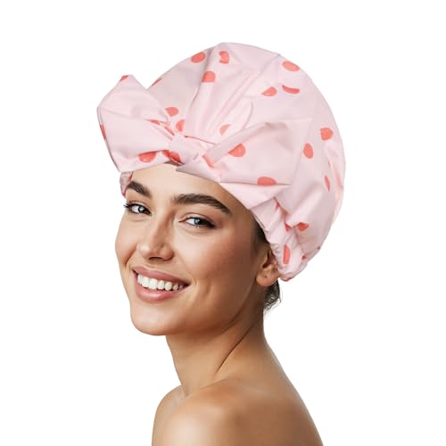 RosyReeds Reusable Shower Cap for Women - Waterproof Large Bath Cap with Bow