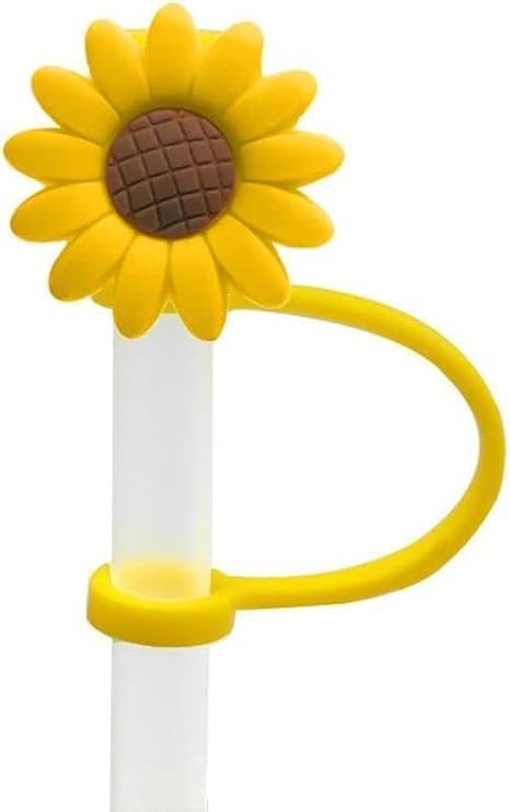 Yellow Sunflower Silicone Straw Cover Reusable Dust Plug