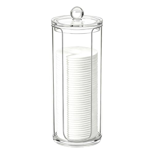 Acrylic Cotton Pad Dispenser with Clear Lid - 16oz Organizer for Makeup & Skincare