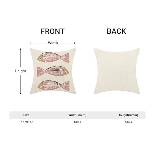 Coastal Pink Fish Pillow Covers 18x18 Inch Set of 2 - Nautical Throw Pillows for Home Decor