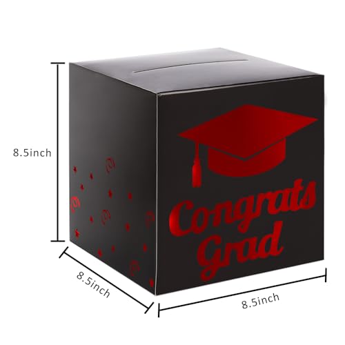 Partico Graduation Card Box Holder - 8.5 Inch Decorative Gift Box, Black-Red