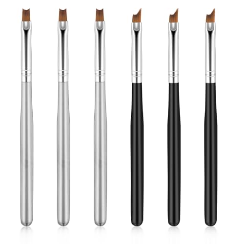 Trinkrittey French Tip Nail Brush Set - 6 Pcs Oblique & Moon Shape Manicure Brushes