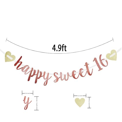 Happy Sweet 16 Banner - Rose Gold Birthday Party Decor