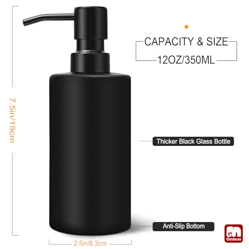 GMISUN Matte Black Soap Dispenser - 12 oz Glass with Steel Pump