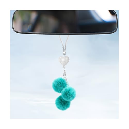 Bling Car Hanging Ornament with Rhinestones & Plush Balls - Blue