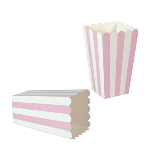 XIEHE 24-Pack Striped Popcorn Boxes – Pink Disposable Food & Candy Cups