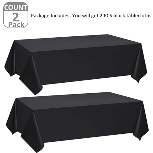 Black Rectangle Tablecloths 54 x 108 Inch - 2 Pack, Water Resistant & Disposable