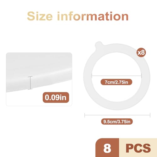 8 Pack White Silicone Jar Gaskets for Wide Mouth Glass Jars