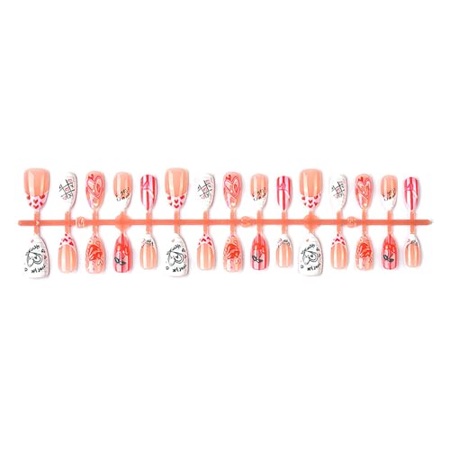 Valentines Press on Nails Short Almond French Tip Fake Nails 30pcs
