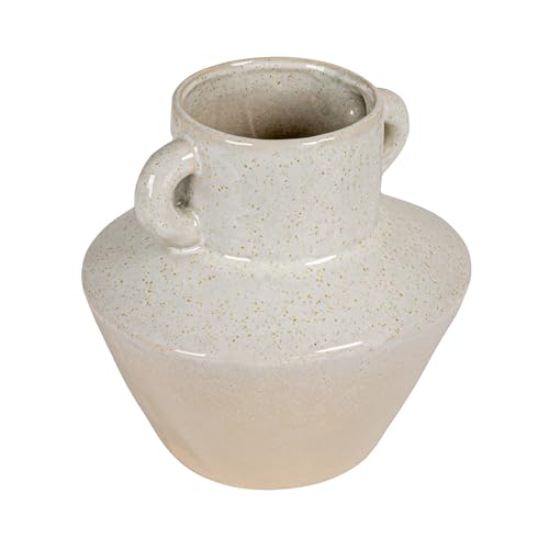 Bloomingville Round Stoneware Vase with Reactive Glaze Finish and Vertical Handles, Light Grey