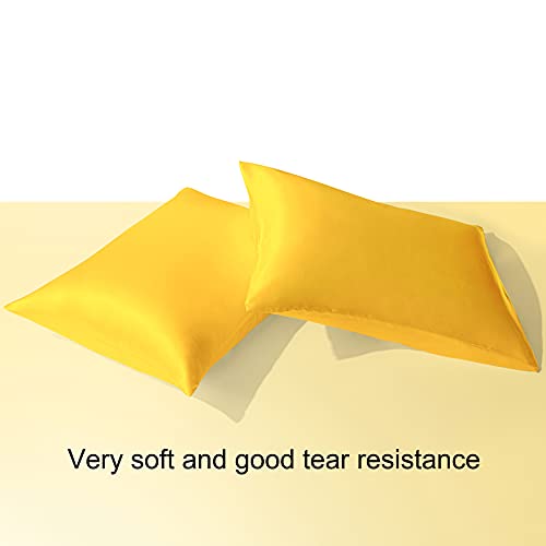 BEDSUM Queen Satin Pillowcases, 20x30 Yellow Silky Pillow Covers - 2-Pack